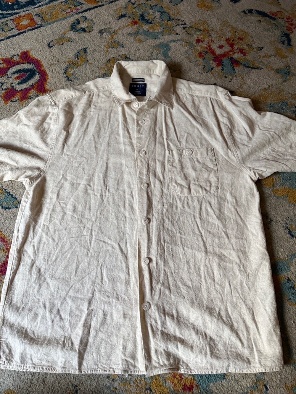 Linen blend short sleeved tee button down shirt